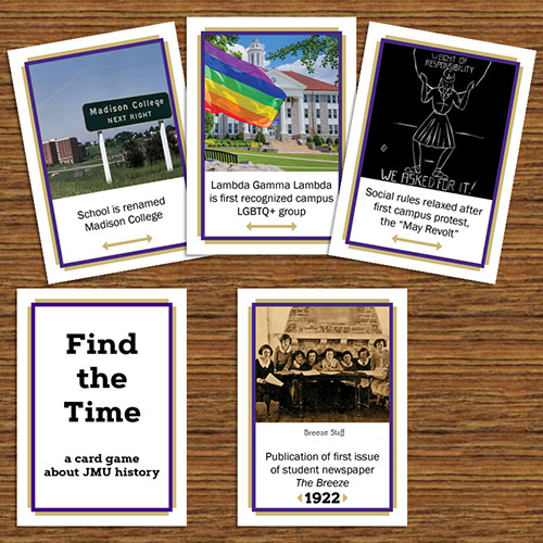 Image of cards depicting events in campus history.